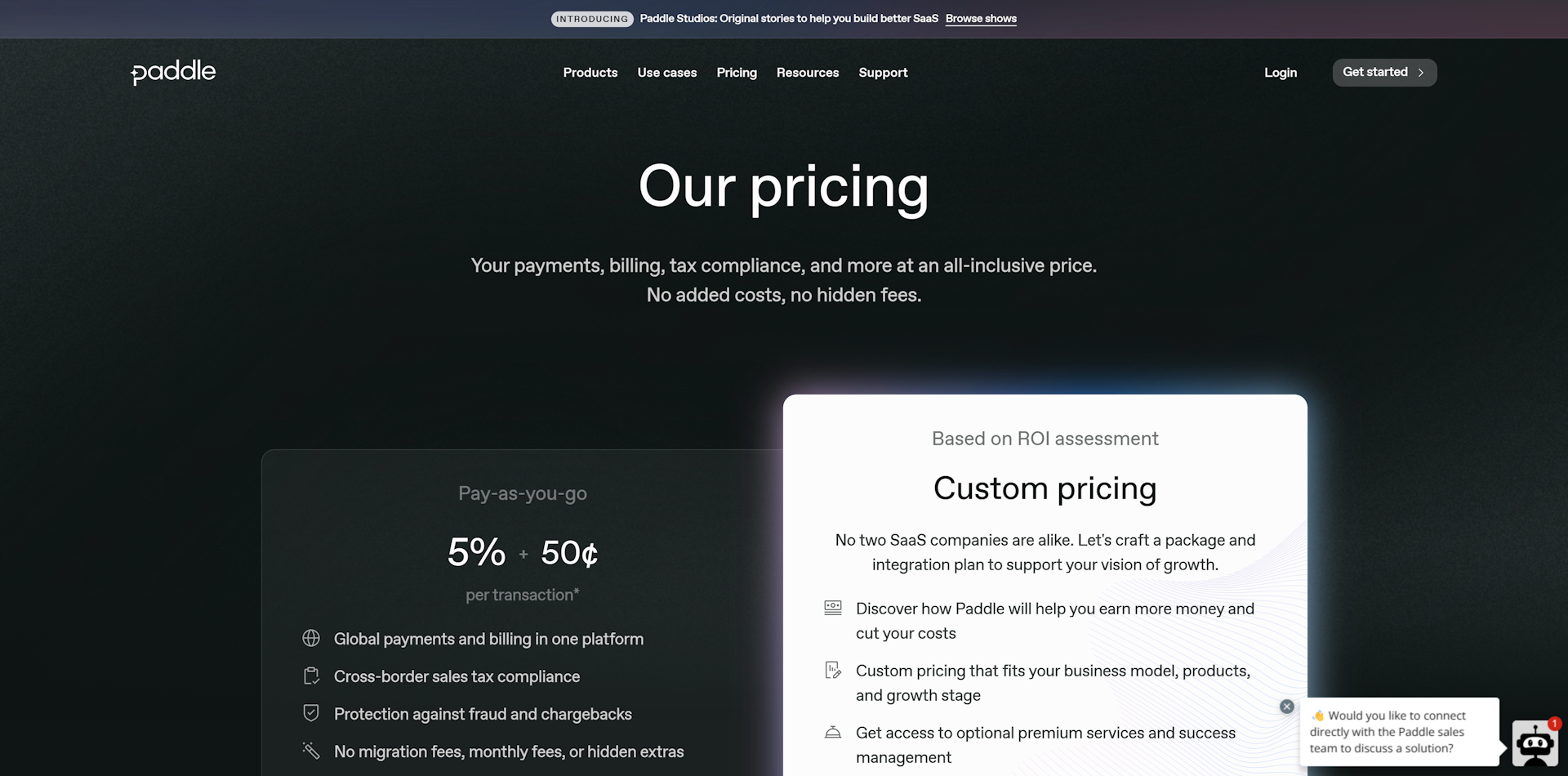 Screenshot of Paddle's pricing page