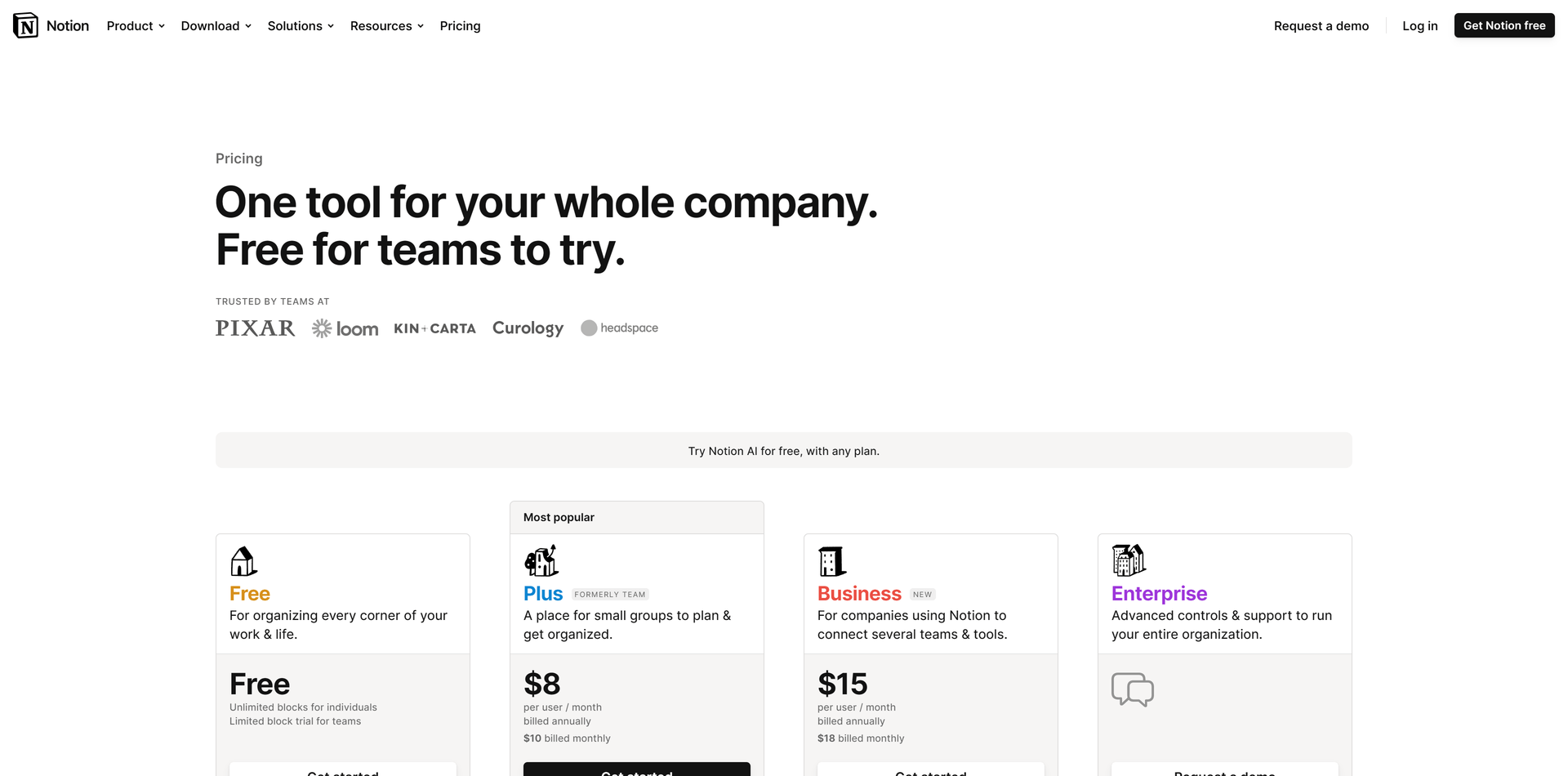 Screenshots of Notion's website