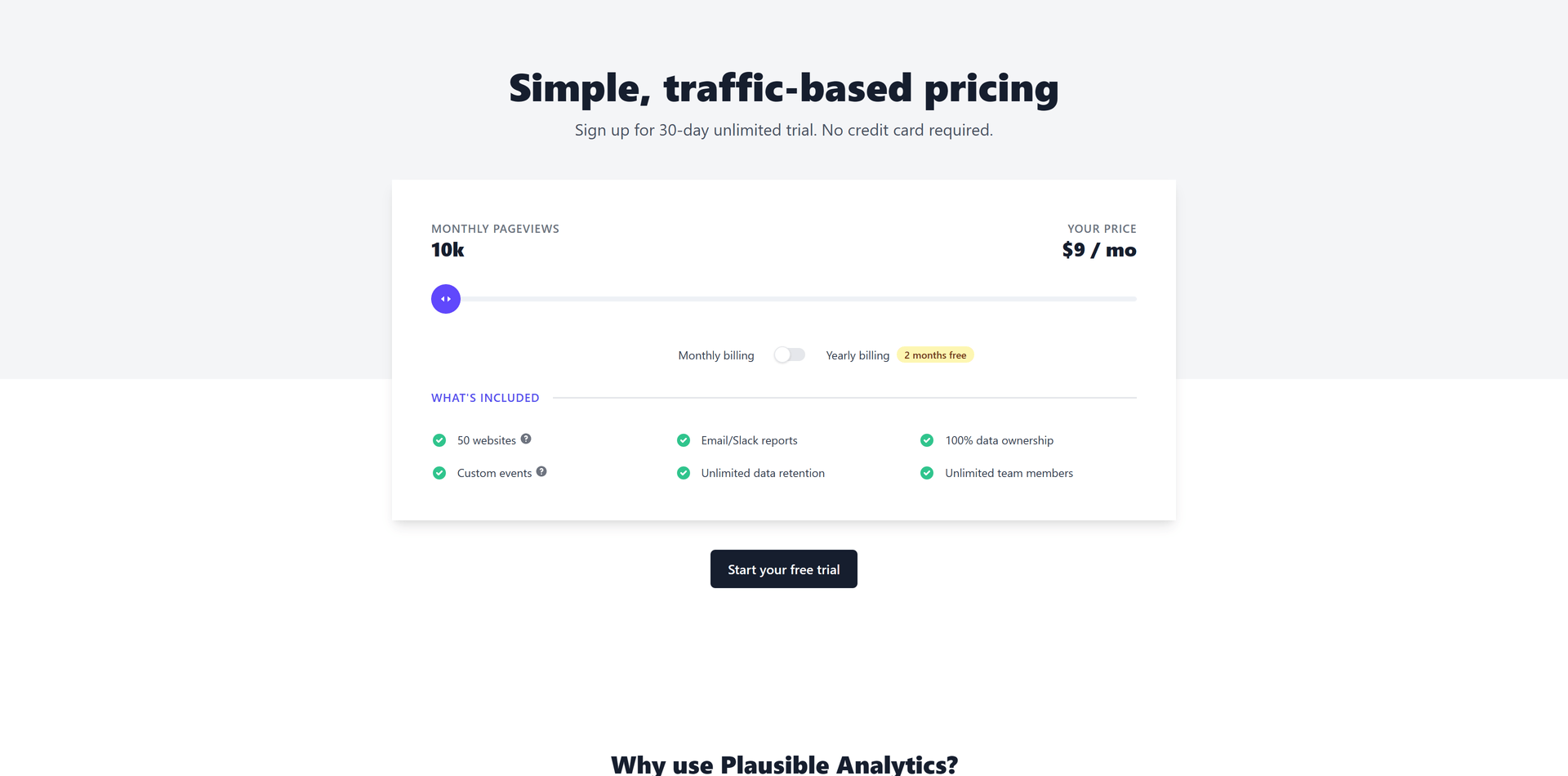 Screenshot of Plausible's pricing section